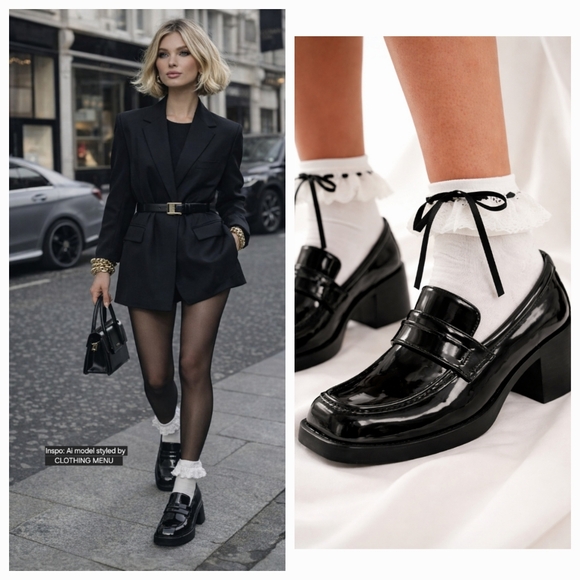 Zara Shoes - ZARA Black Patent Leather Loafers Block Chunky Heel NWOT | Women’s Size 40